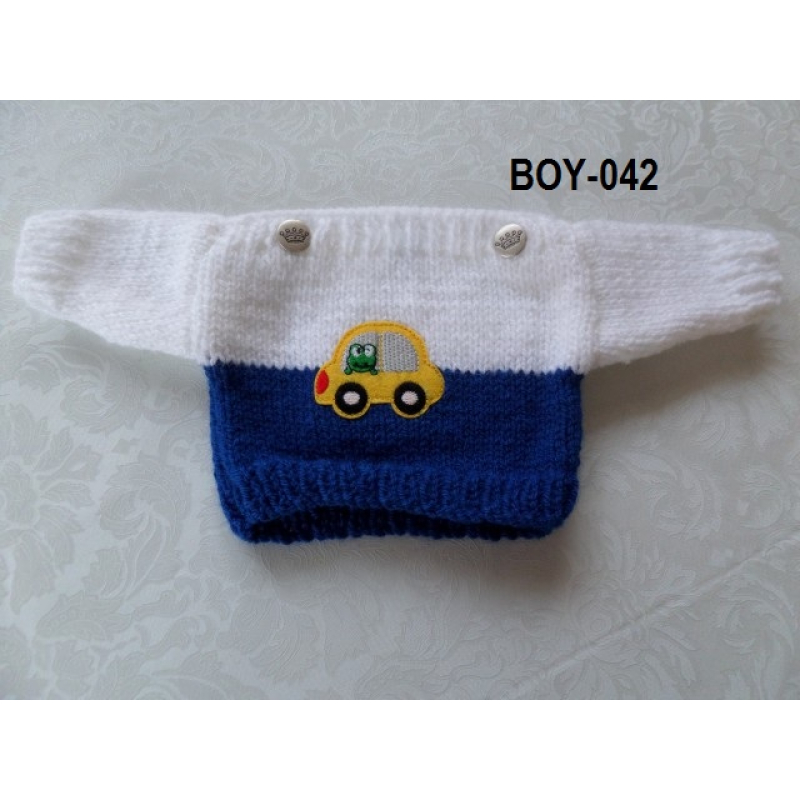 Trui wit/ blauw met gele auto